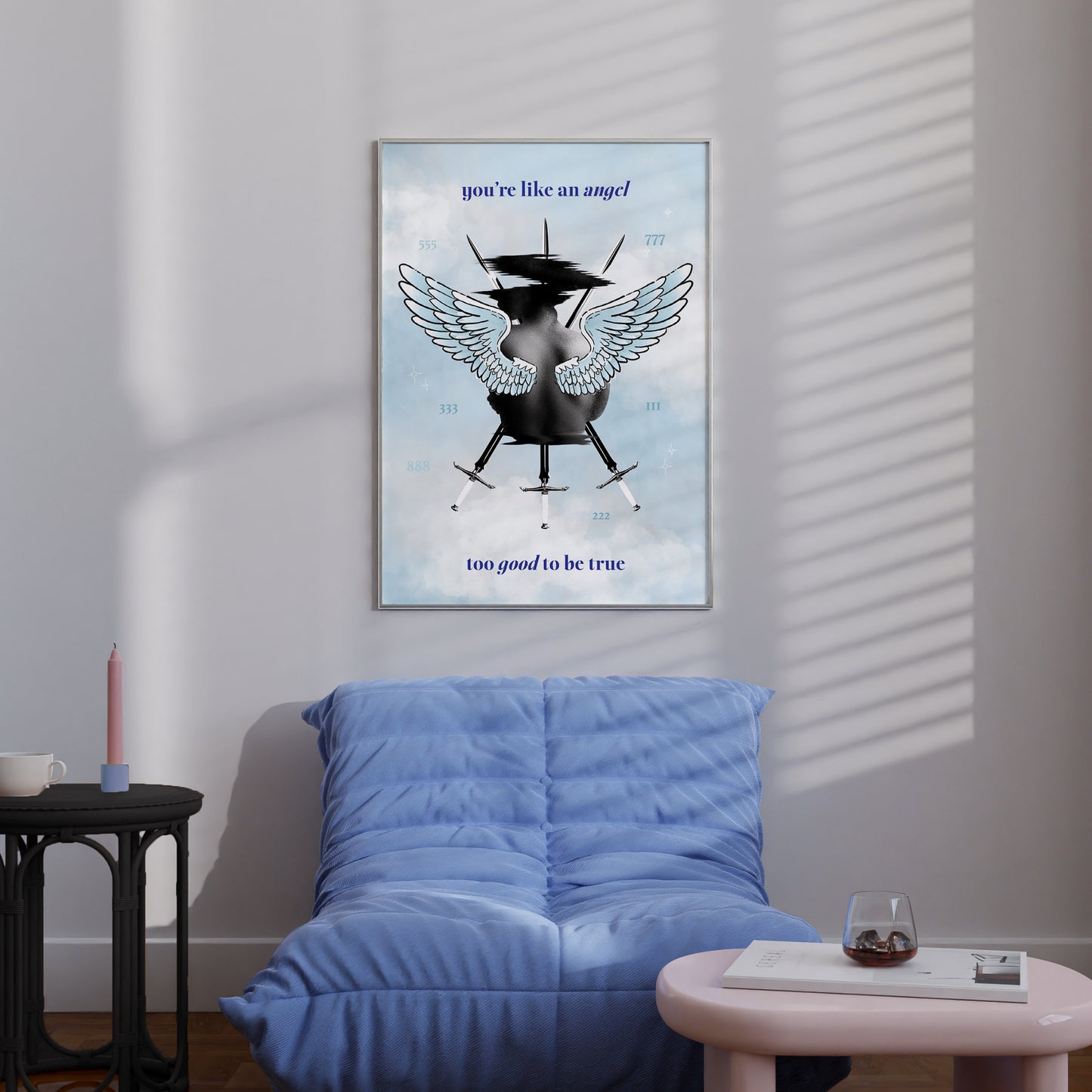 Angel Baby wall art print hanging in a room.