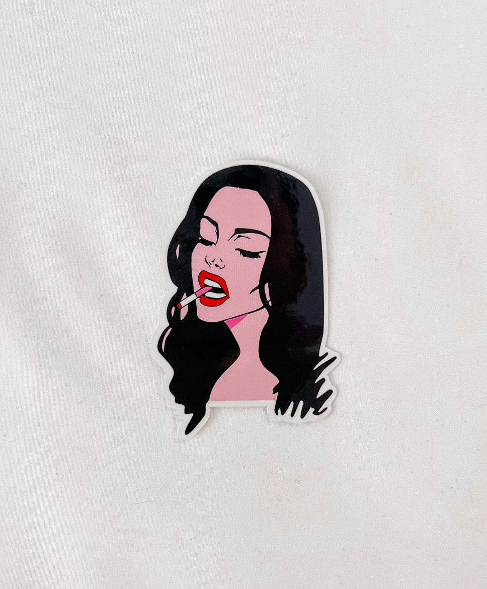 Cupids Crush Vinyl Sticker featuring a girl with a cigarette. Perfect for personalizing your junk journal or craft projects.