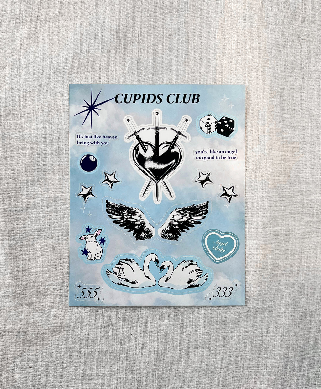 Straight view of Angel Baby sticker sheet laying flat.