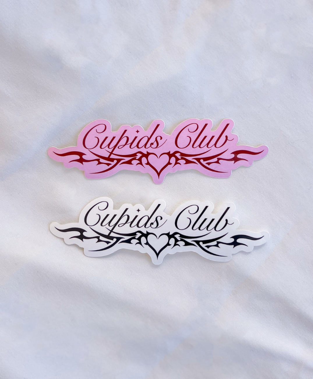 Cupids Club Brand Sticker in Black and Pink