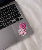 Roll the Dice Sticker on laptop computer for size comparison