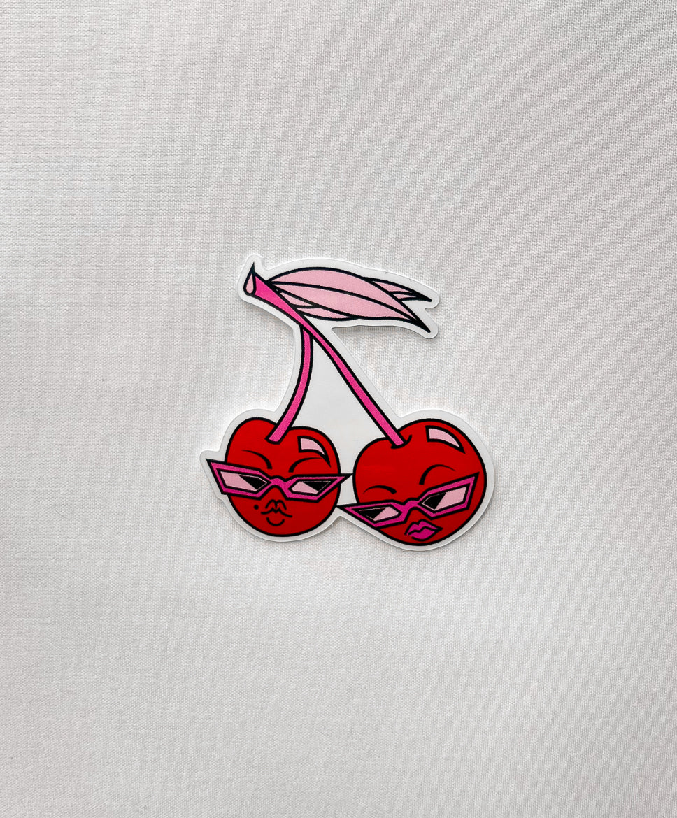Sunny Cherry Sticker featuring red cherries with sunglasses